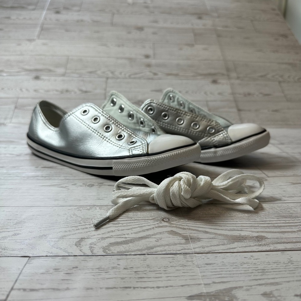 Converse All Star Dainty Sneakers Women 8 Silver Metallic Y2K 553336C NEW
